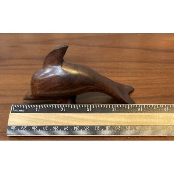 Hand Carved Ironwood Small Dolphin Figurine Mexico Vintage Nautical Ocean Sea - Picture 6 of 7